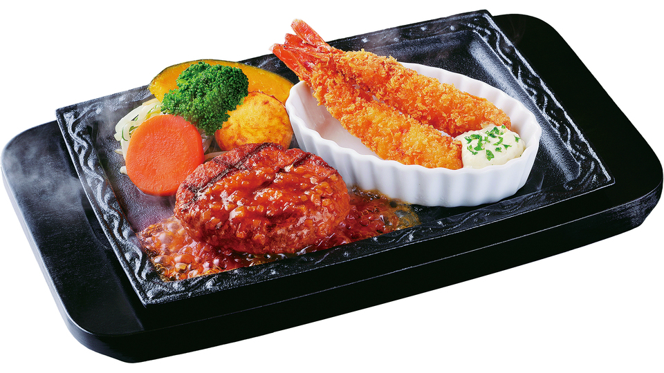 ハンバーグとエビフライ｜炭焼きレストランさわやか