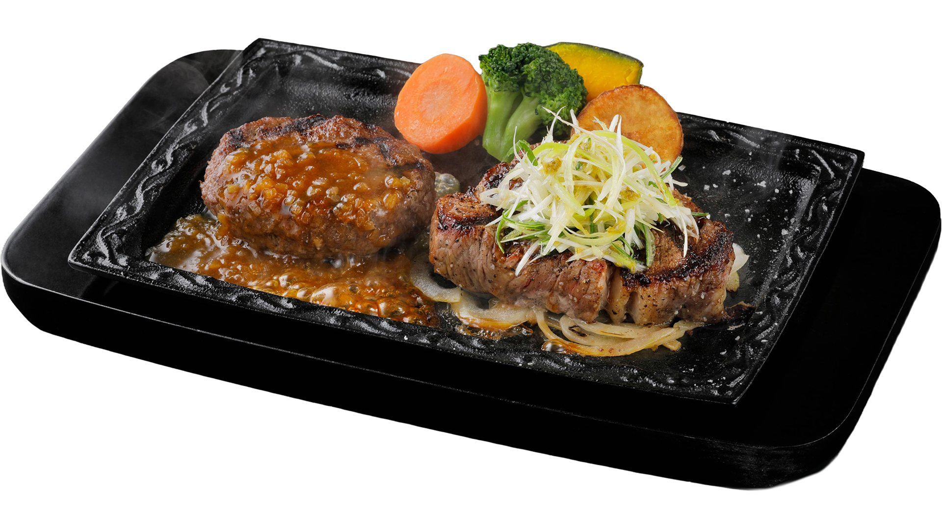 【季節限定】ハンバーグと辛ねぎステーキ(ソースなし)セット｜炭焼きレストランさわやか